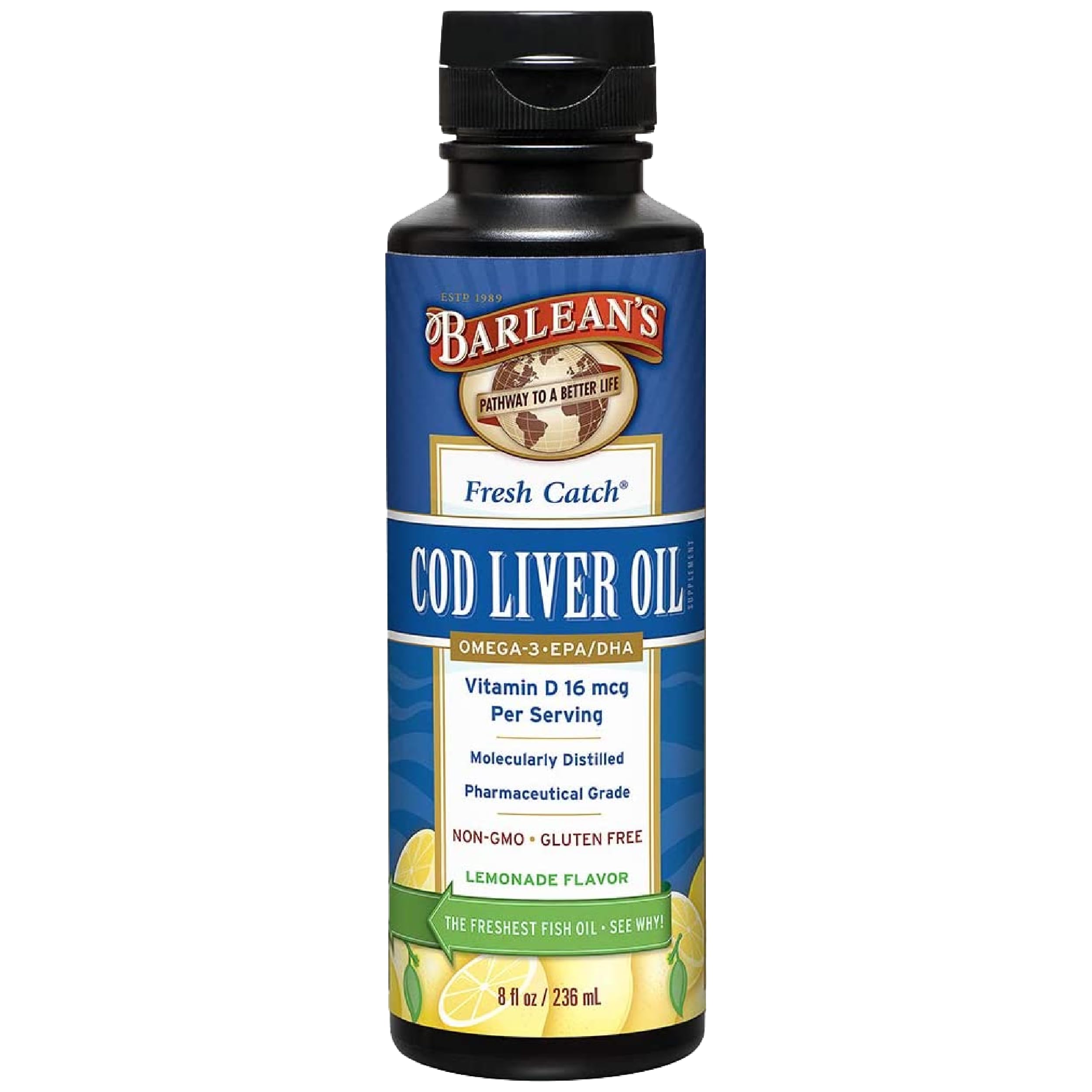 Barlean's Cod Liver Oil Liquid Lemonade 8 oz bottle