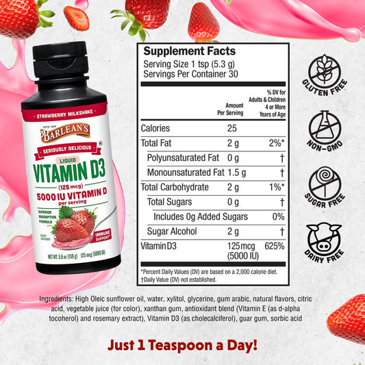 Barlean's Vitamin D3 Liquid Pack of 2 back nutrition label