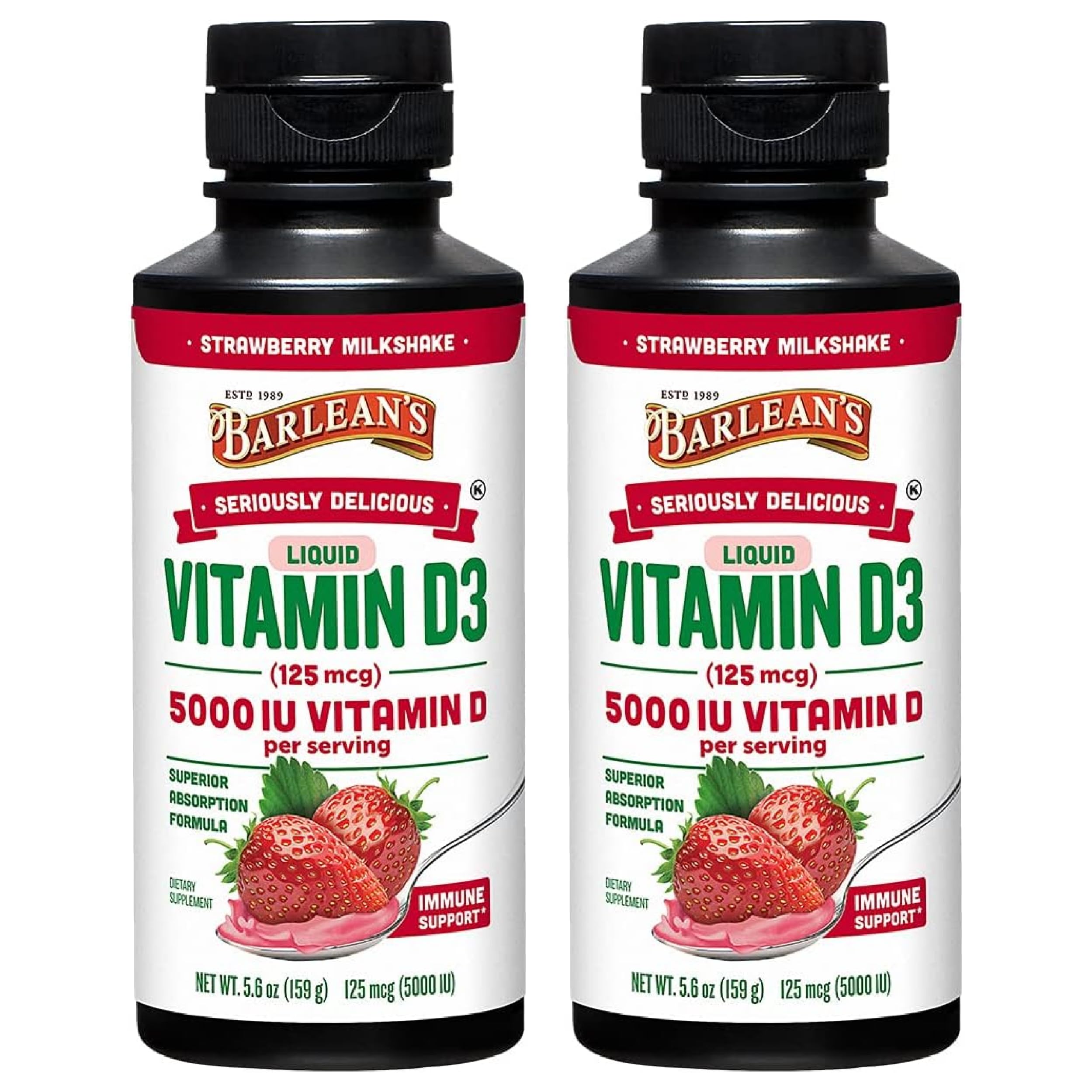 Barlean's Vitamin D3 Liquid 5000 IU Pack of 2 front bottle view