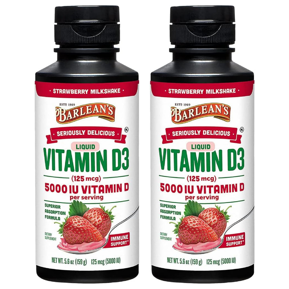 Barlean's Vitamin D3 Liquid 5000 IU Pack of 2 front bottle view