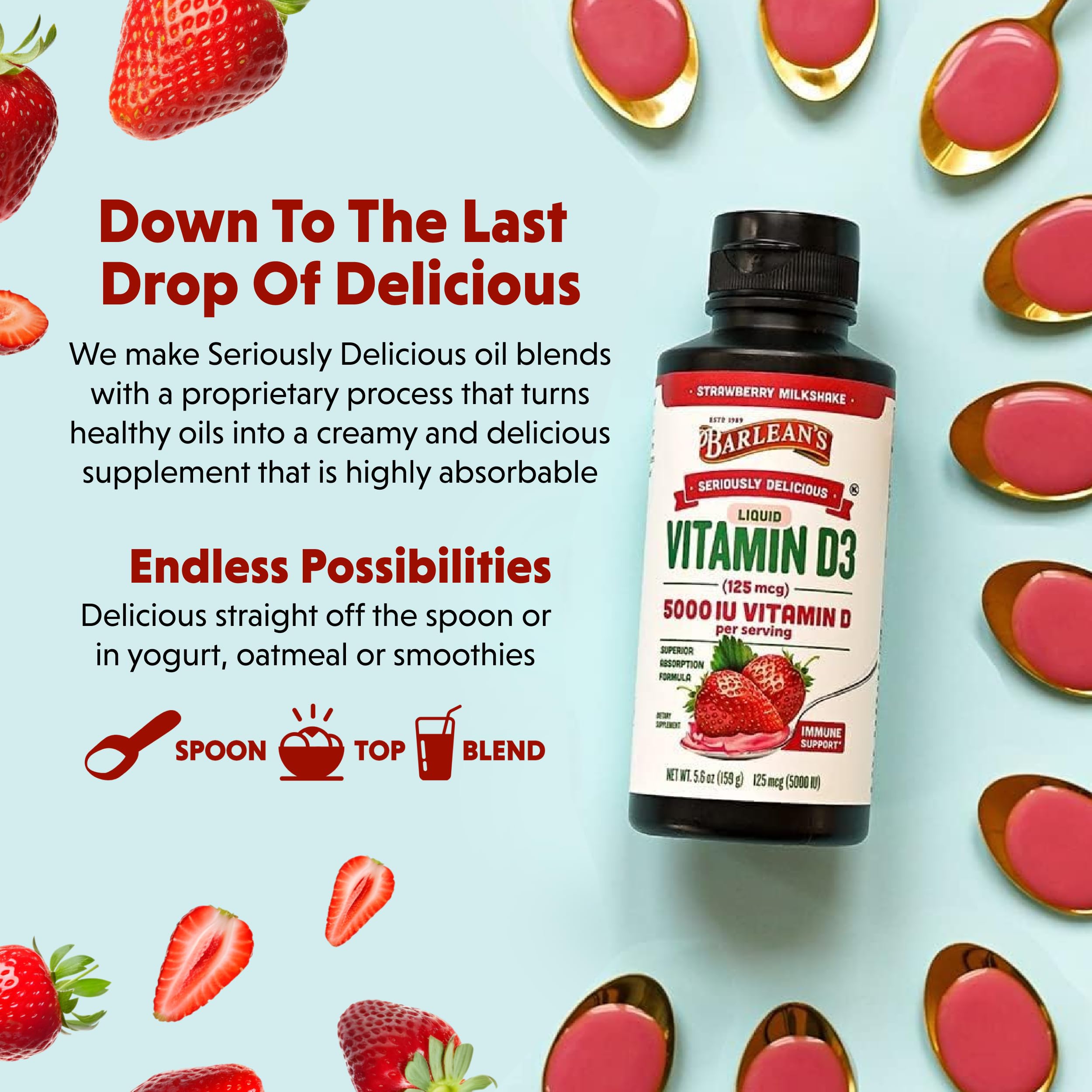 Nutrition facts panel for Barlean's Vitamin D3 Liquid