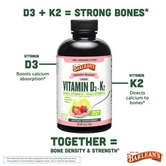 Ingredients panel for Barlean's D3+K2 liquid Pink Lemonade