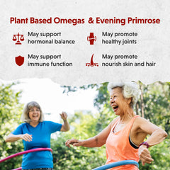 Close-up of flaxseed oil, evening primrose oil and soy isoflavones ingredients