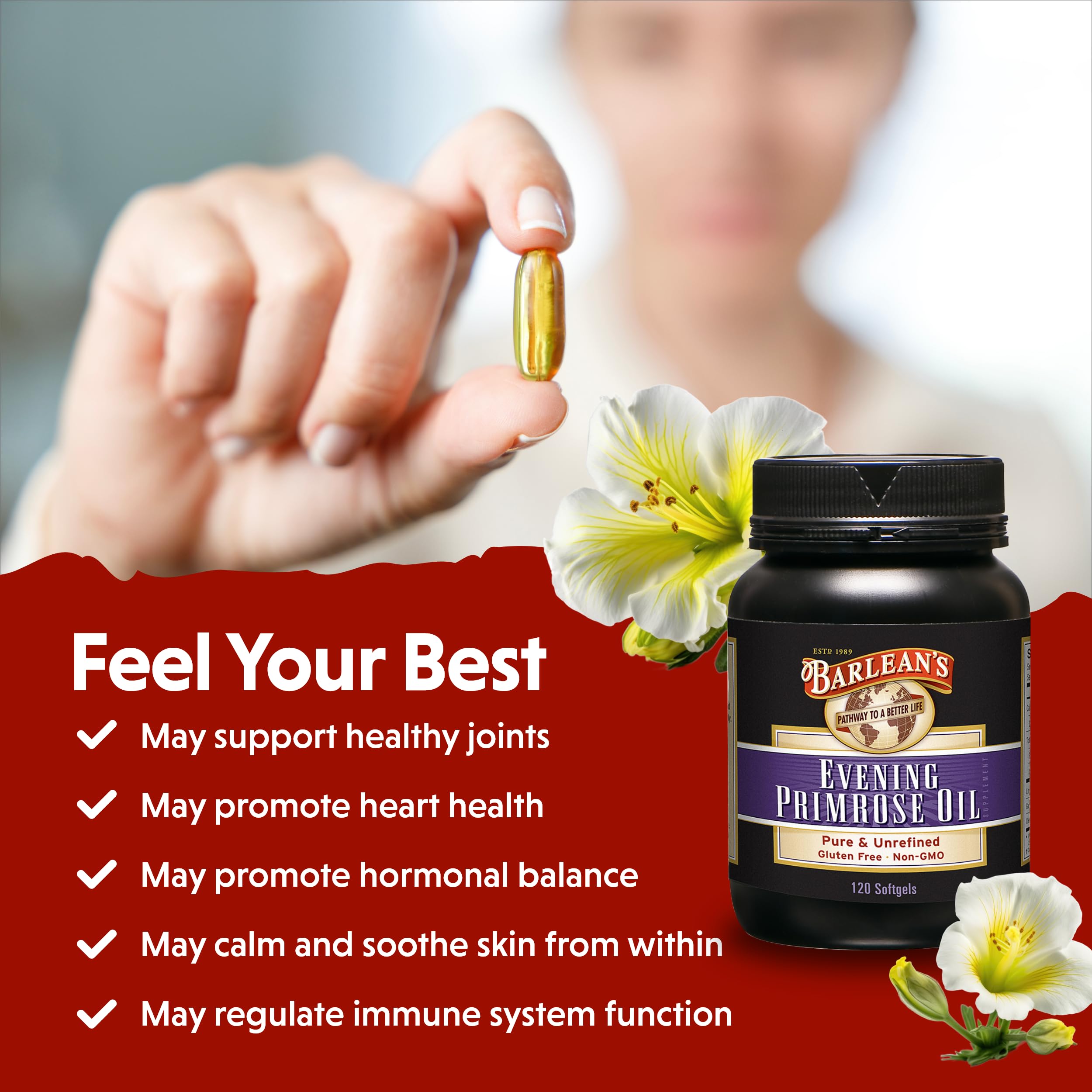Label highlights ingredients: organic evening primrose oil
