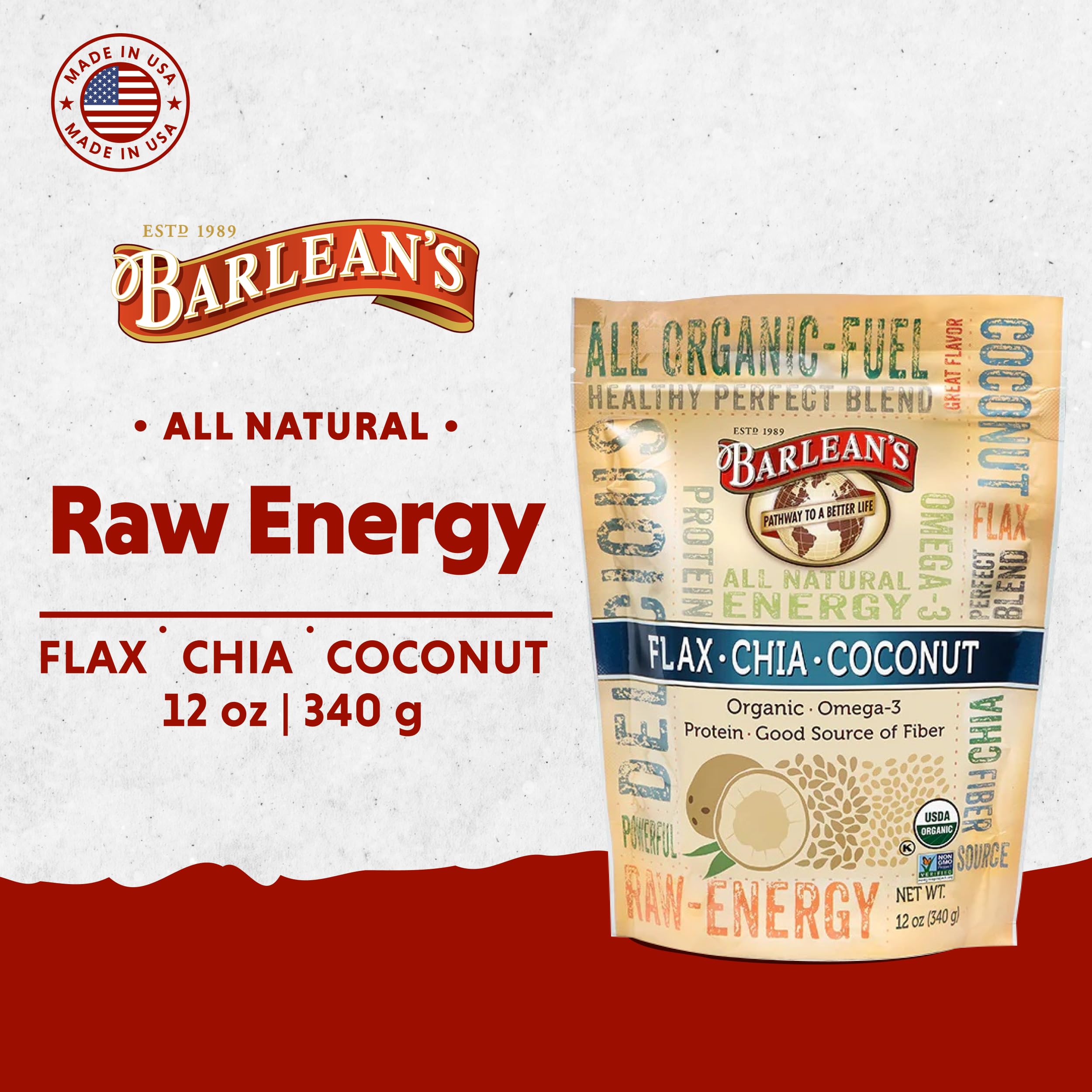 Close-up of flax, chia and shredded coconut seeds