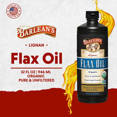 Cold-pressed flaxseed oil bottle by Barlean's