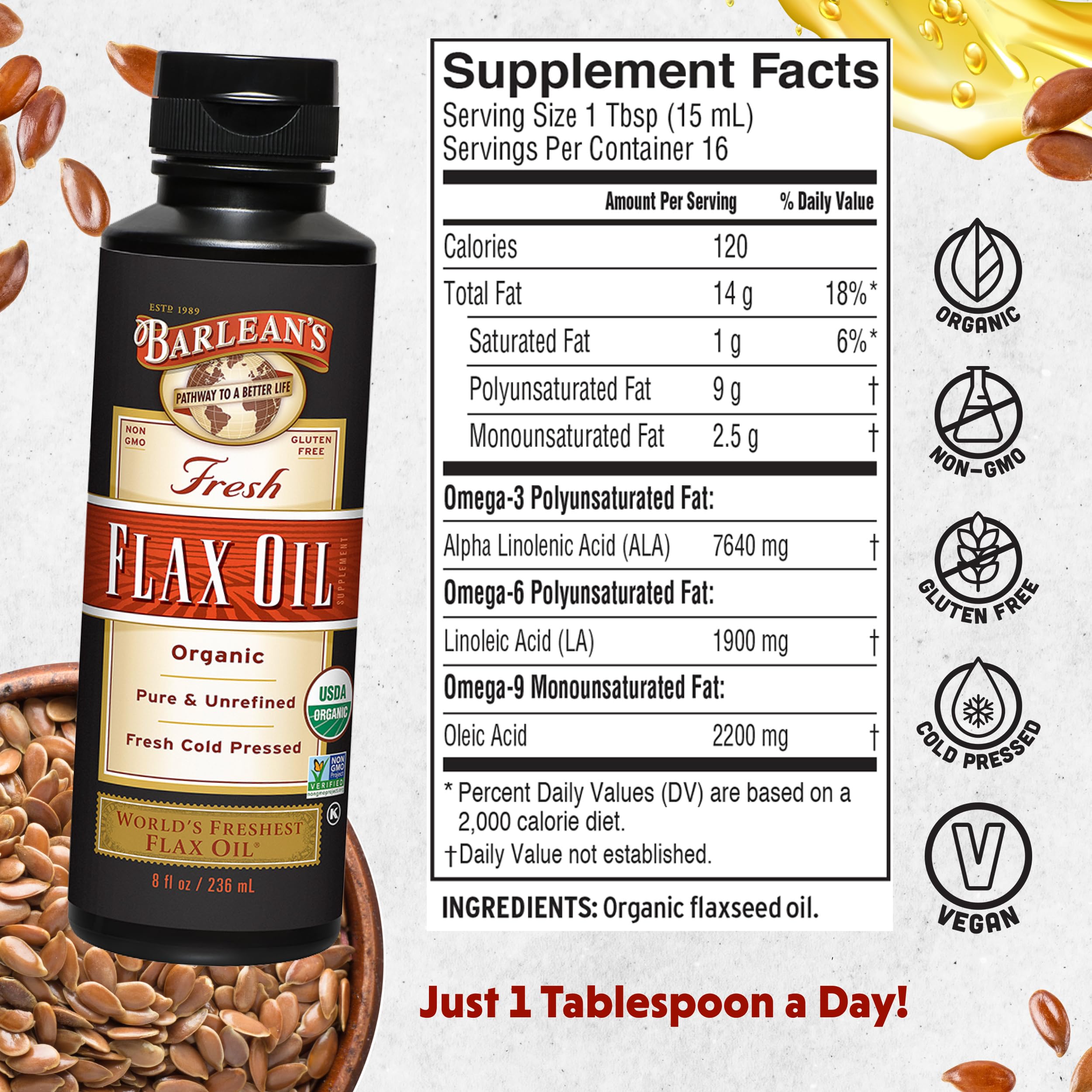 Cold-pressed flaxseed oil close-up bottle