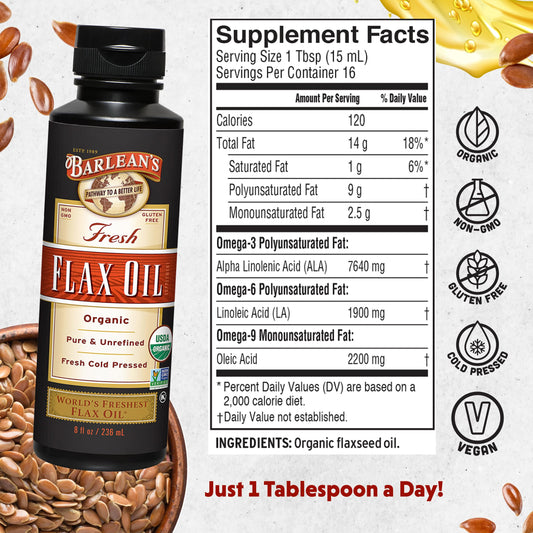 Cold-pressed flaxseed oil close-up bottle