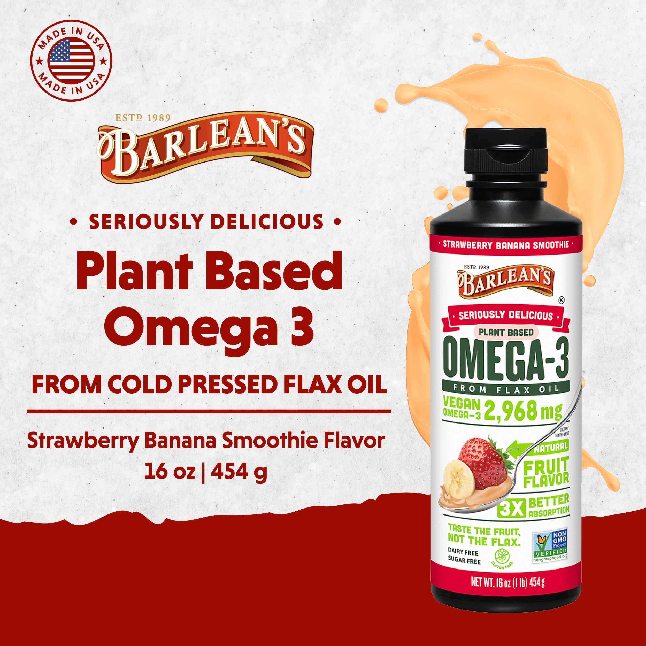 Barlean's flaxseed oil liquid product label with ingredients