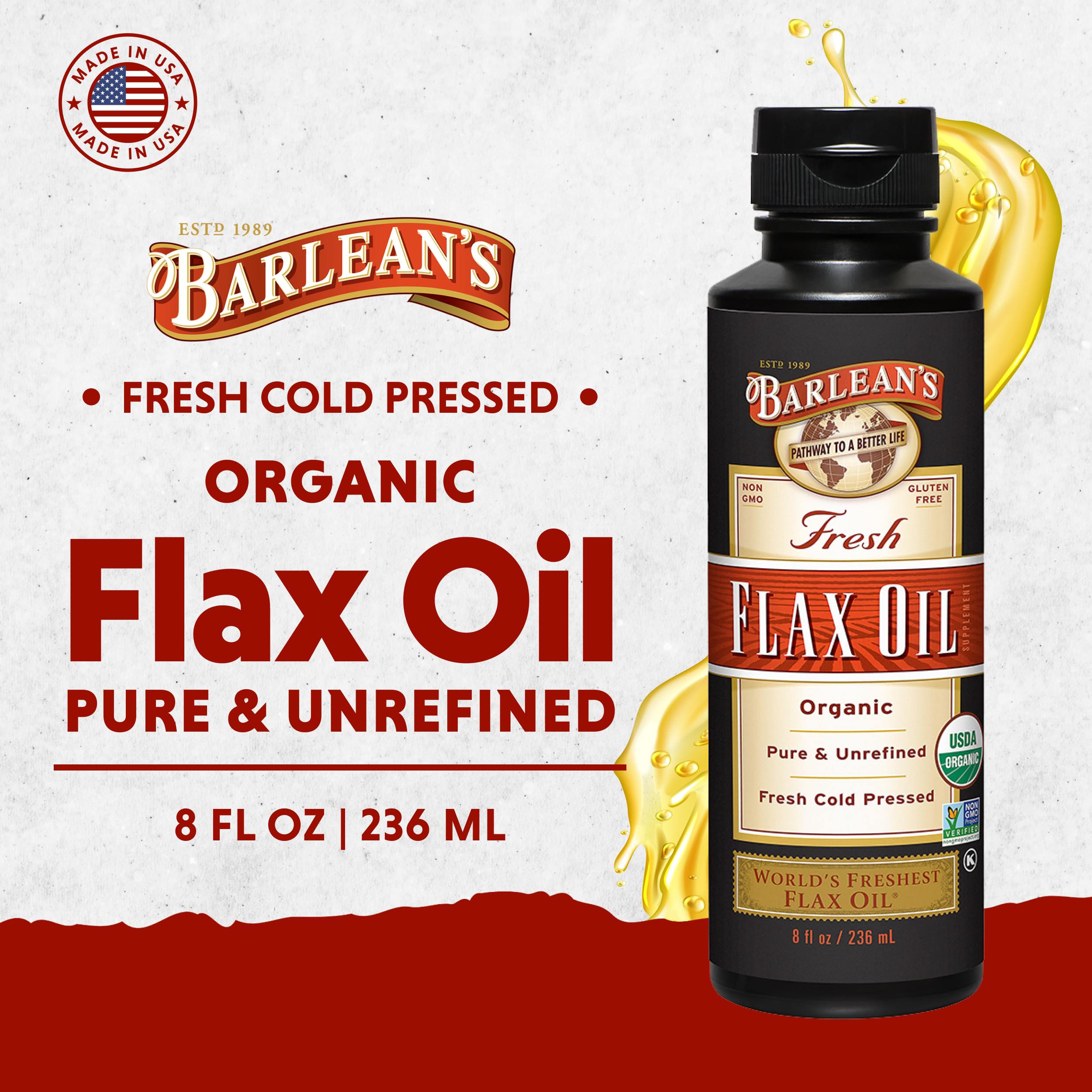 Label showing 7,640 mg ALA Omega-3 per tablespoon