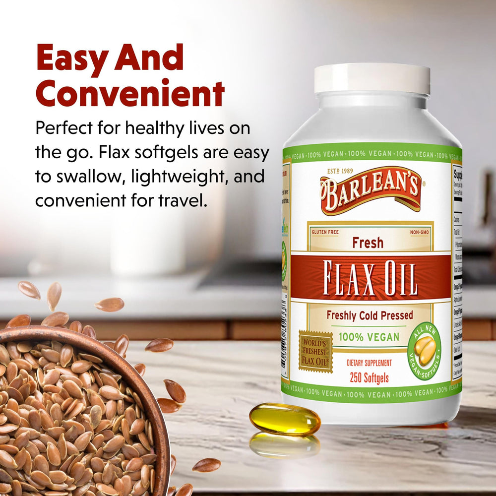Travel-friendly flaxseed oil softgels, no refrigeration needed