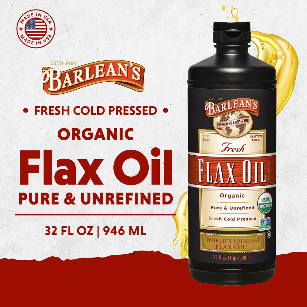 Barlean's flaxseed oil on a spoon, ready to be enjoyed or mixed into foods.