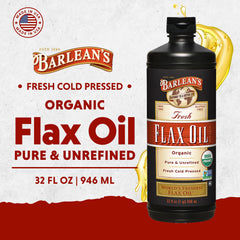 Barlean's flaxseed oil on a spoon, ready to be enjoyed or mixed into foods.