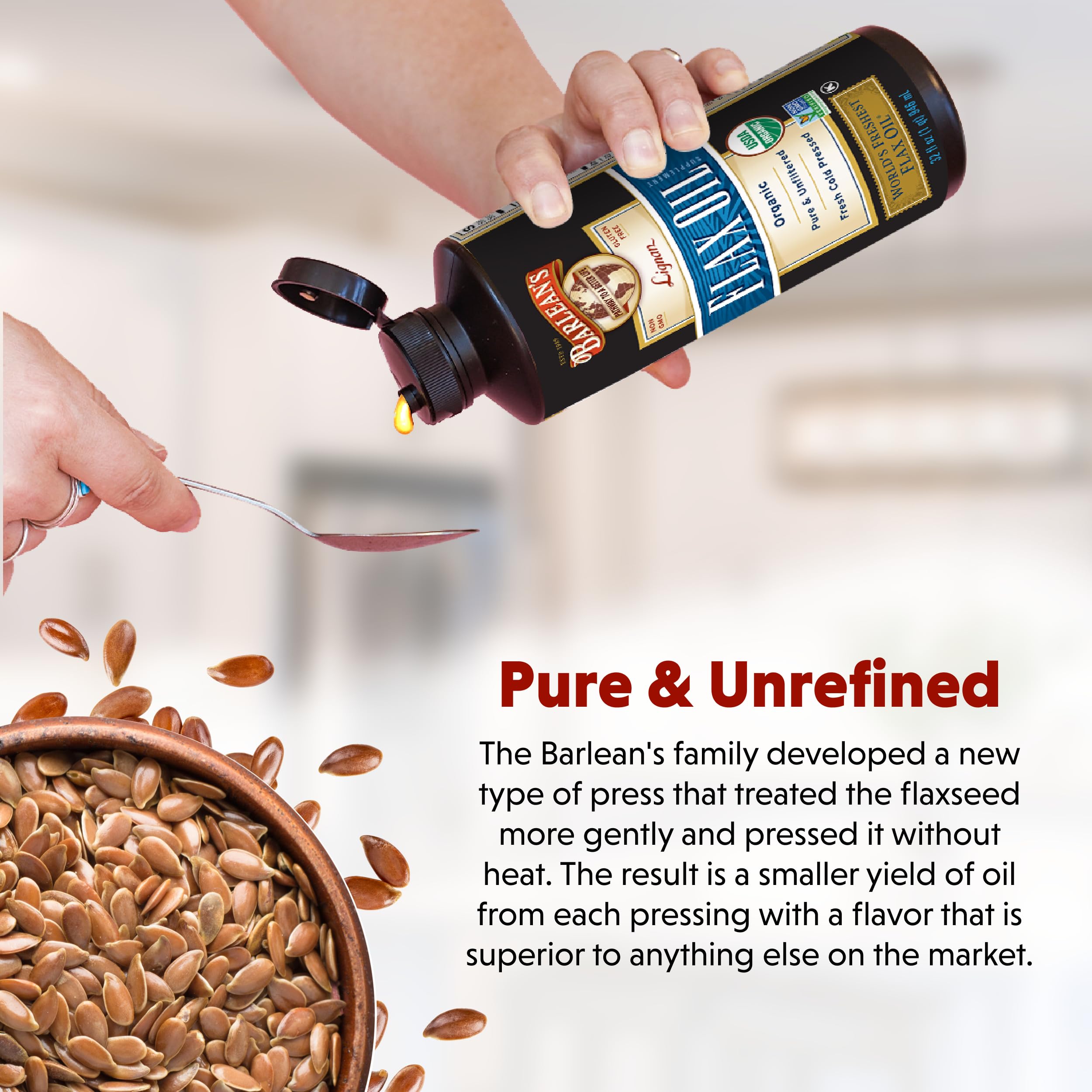Barlean's flaxseed oil used in salads, yogurt or smoothies