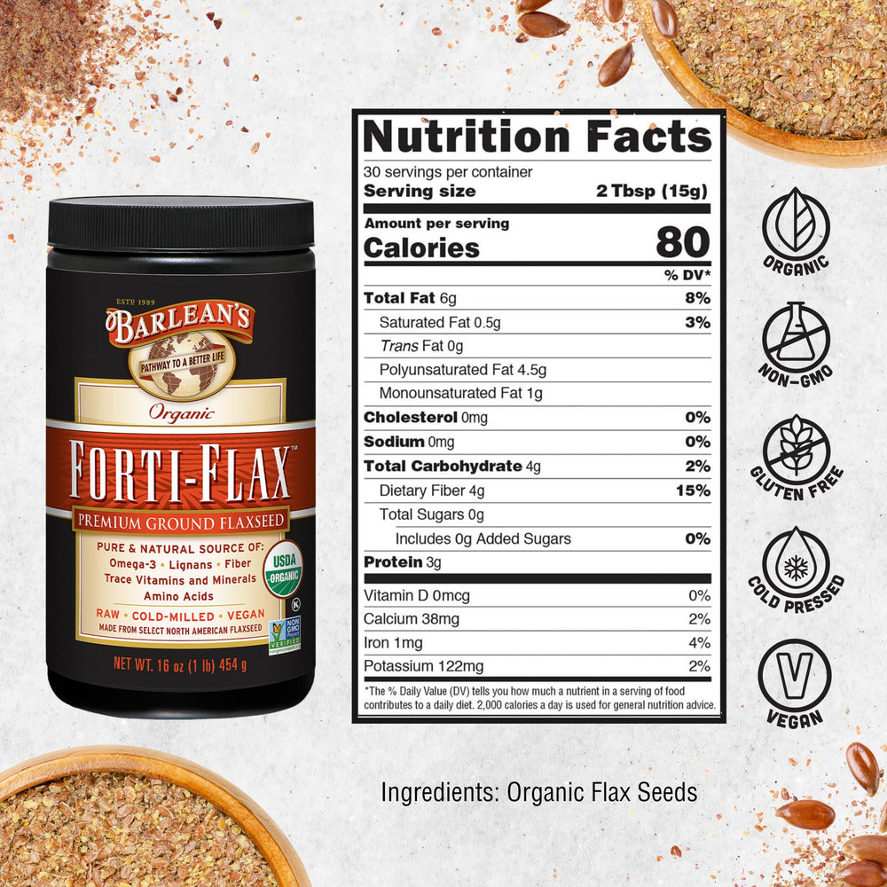 Uses: smoothies, yogurt, salads and baking with Forti-Flax