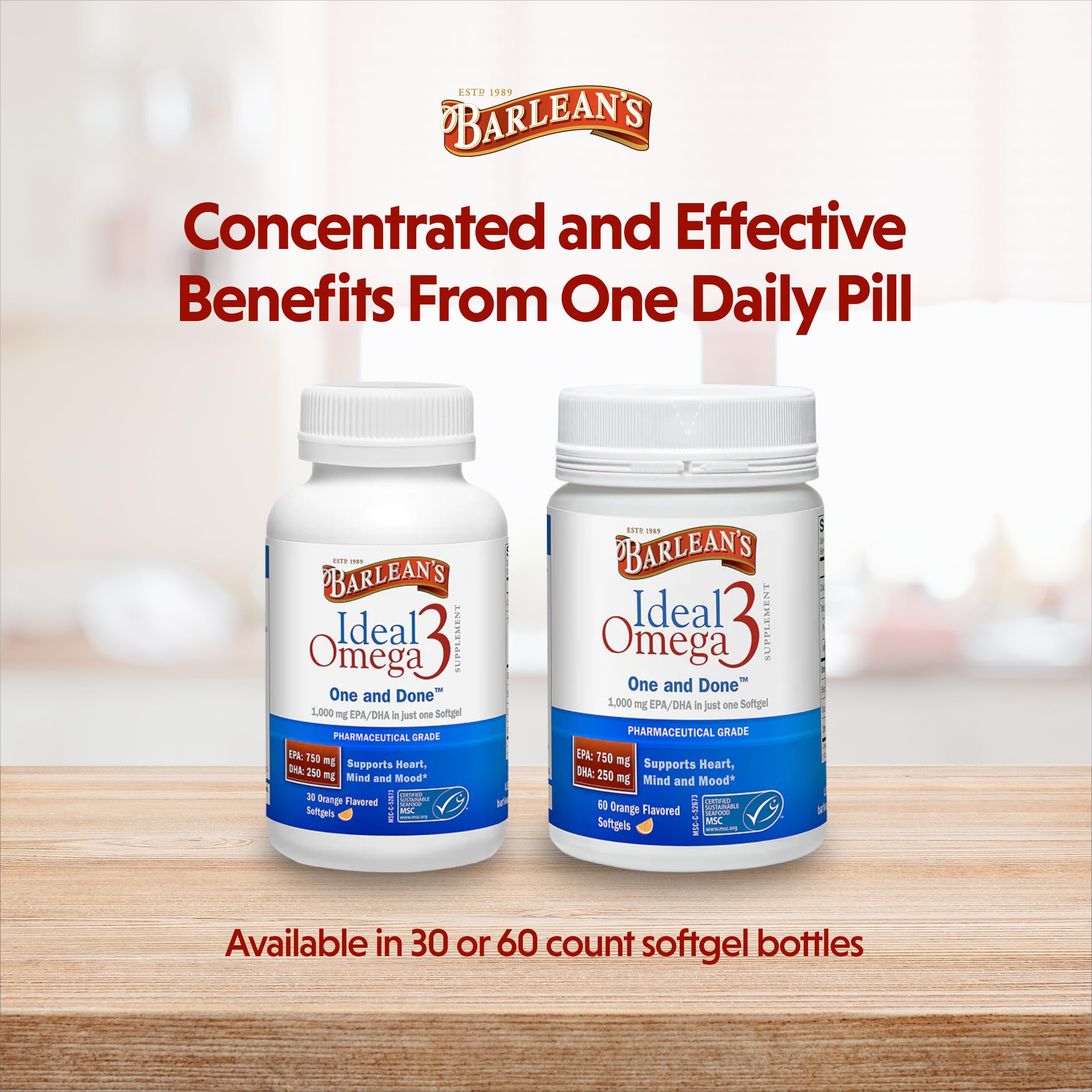 Barlean's Ideal Omega-3 bottle packaging and label