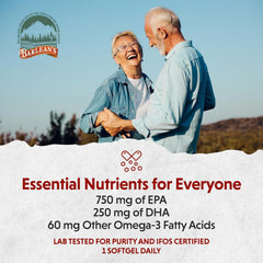 Softgel capsule displaying Omega-3 fatty acids from Barlean's Ideal Omega Max 3