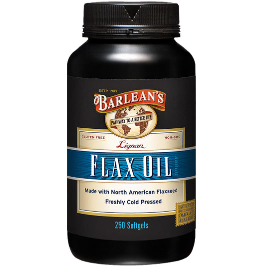 Front view of Barlean's Lignan Flaxseed Oil Softgels bottle – 250 count