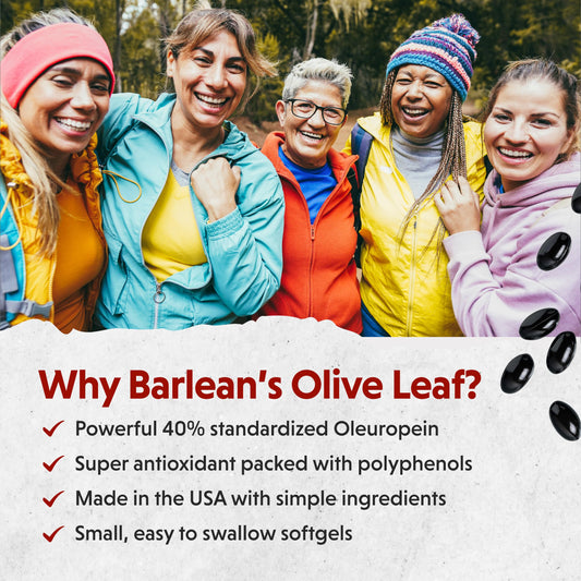 Close-up of Barlean's Olive Leaf Complex softgels