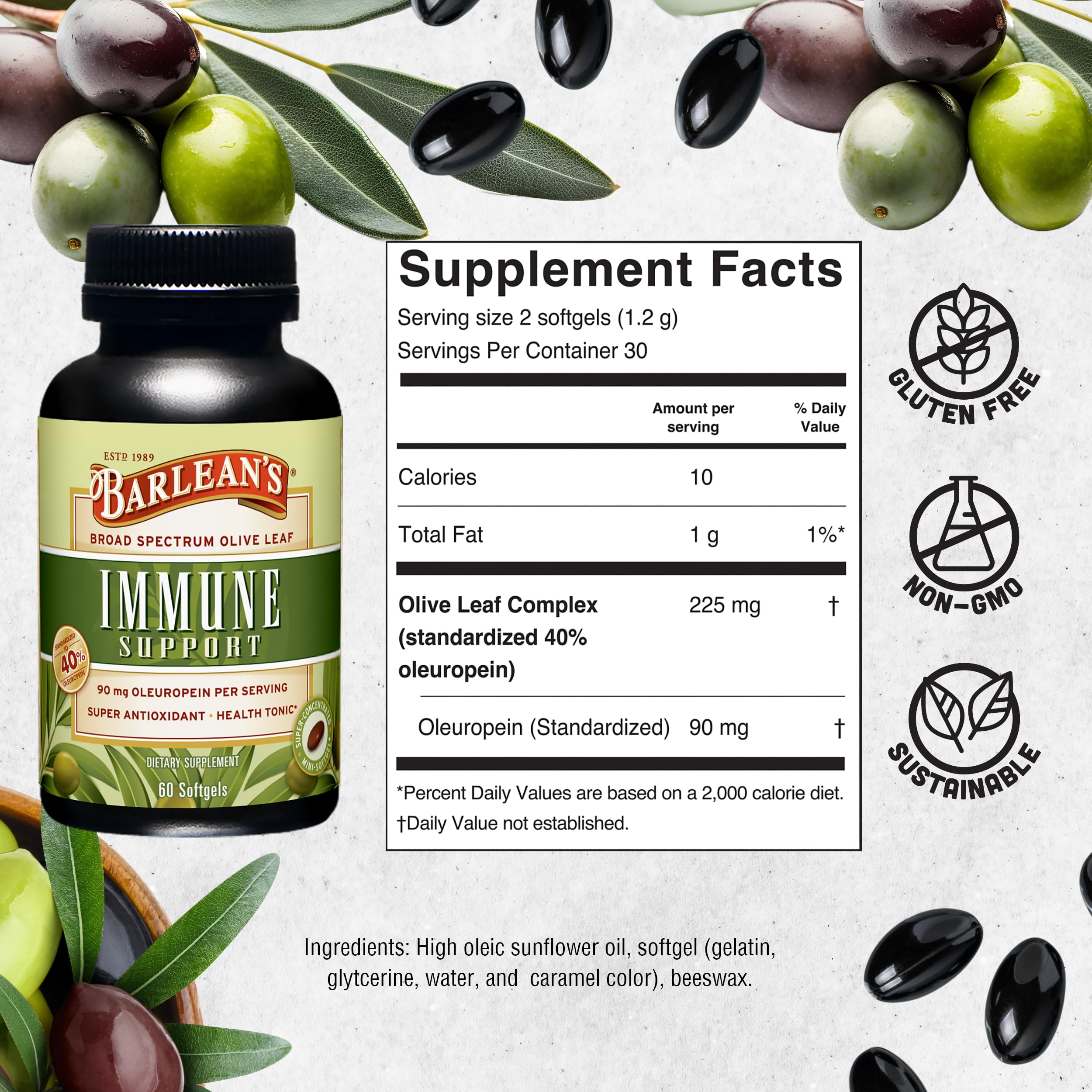 Healthy heart and immune support visuals for Barlean's Olive Leaf Complex