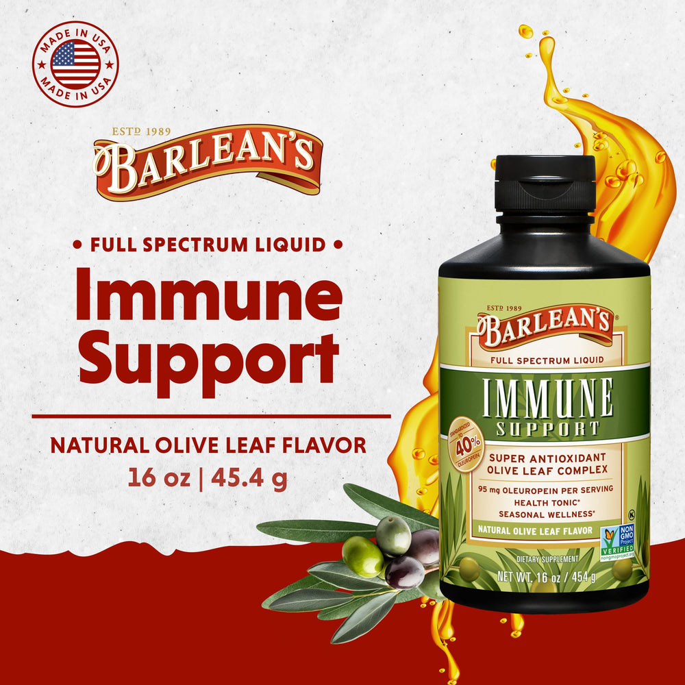 Barlean's Olive Leaf Complex label close-up highlighting 95 mg oleuropein.