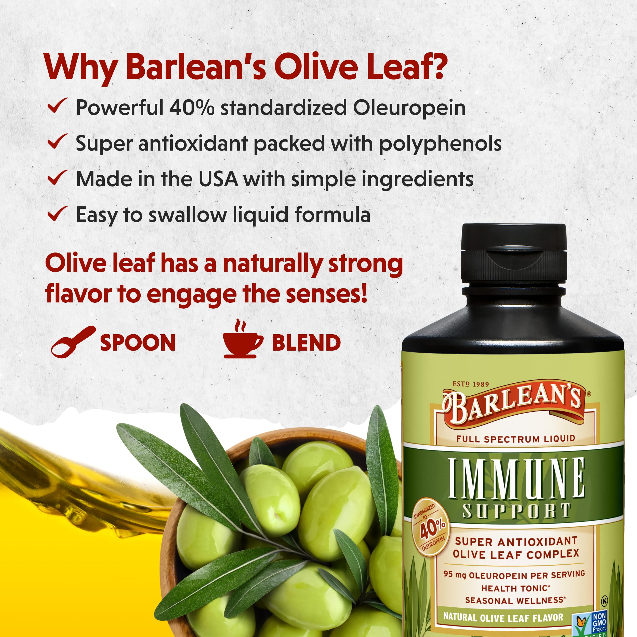 Pouring one tablespoon of olive leaf liquid into a glass