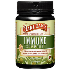 Barlean's Olive Leaf Complex bottle front signals immune support and antioxidants.