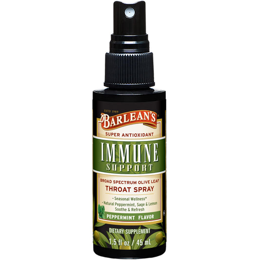 Barlean's Olive Leaf Complex Throat Spray bottle with peppermint, lemon and sage
