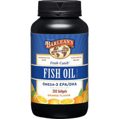 Barlean's Omega-3 600mg orange-flavored softgels bottle, 250-count