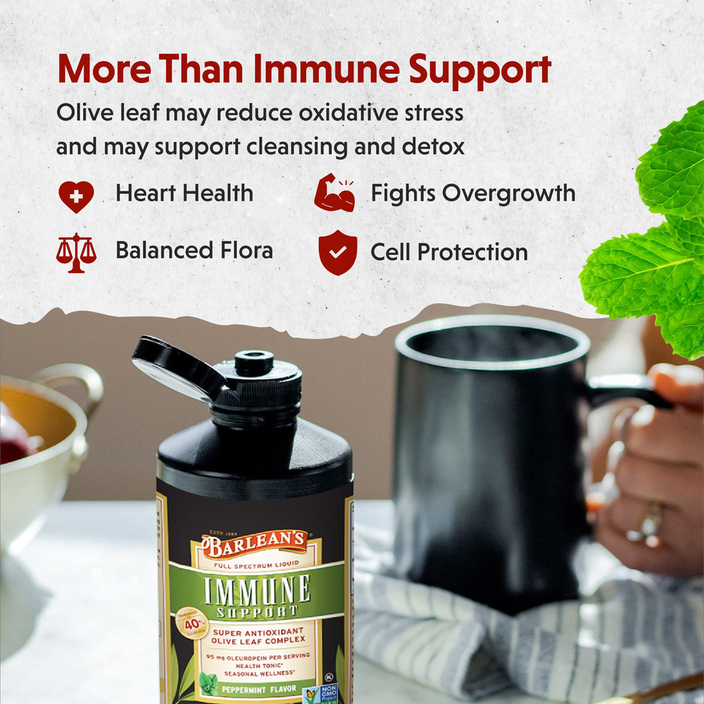 Glass with measured tablespoon showing easy, versatile daily usage with Barlean's Complex.
