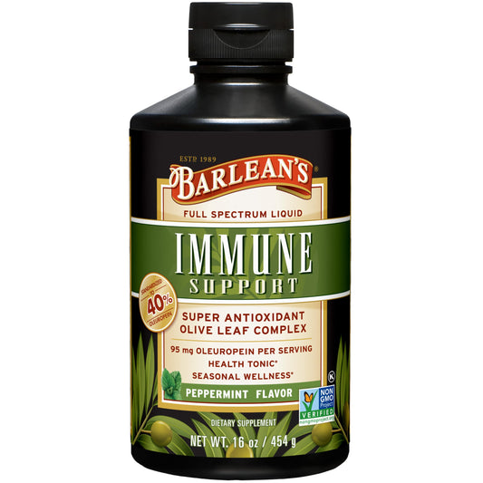 Barlean's Peppermint Olive Leaf Liquid bottle, 16 oz