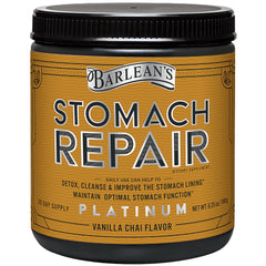 Front view of Barlean's Stomach Repair Vanilla Chai powder bottle 6.35 oz