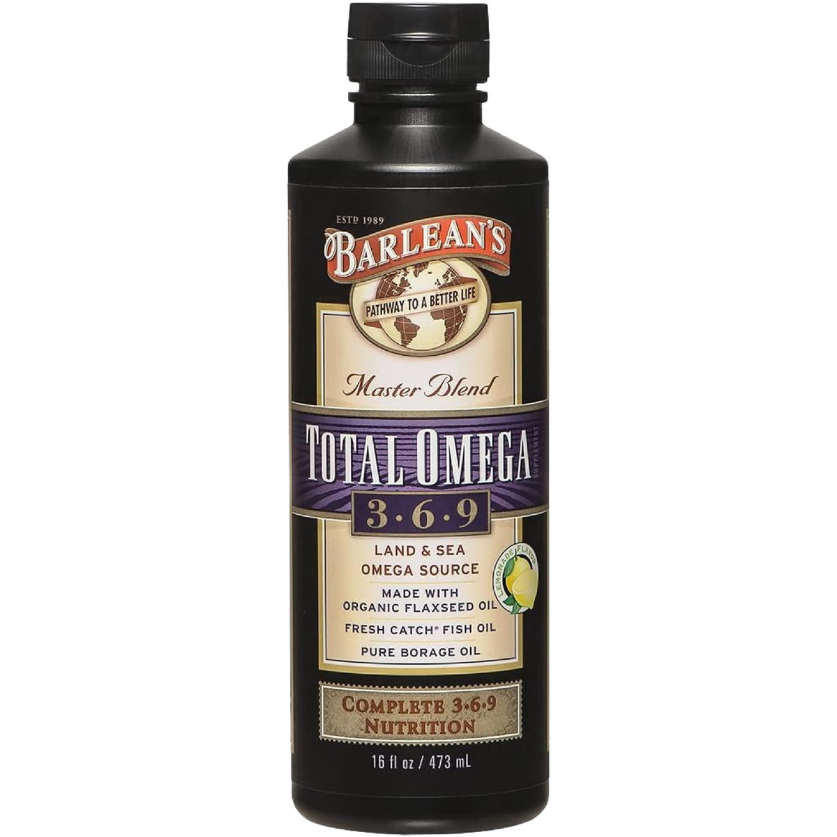 Barlean's Total Omega 3 6 9 Liquid Fish Oil bottle, 16 oz