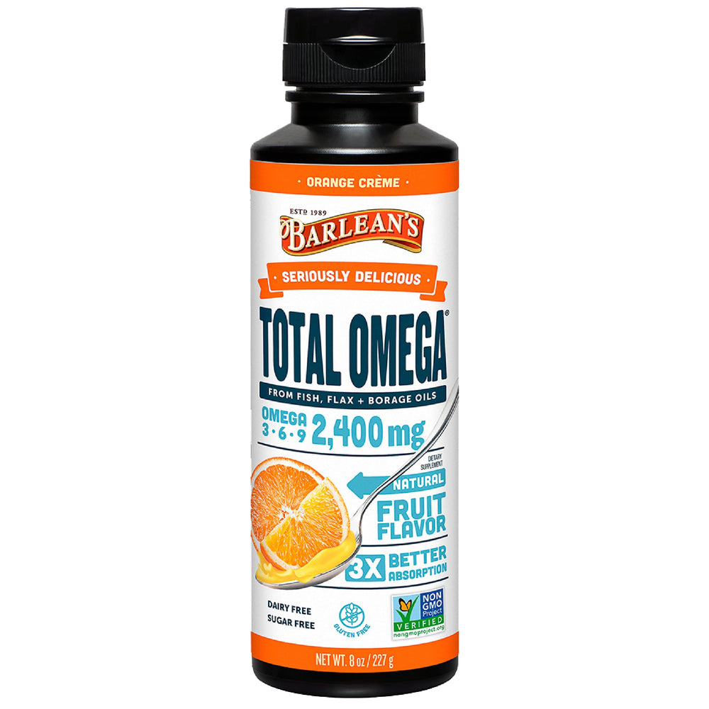 Barlean's Total Omega 3-6-9 Orange Creme liquid fish oil bottle