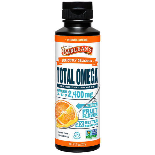 Barlean's Total Omega 3-6-9 Orange Creme liquid fish oil bottle