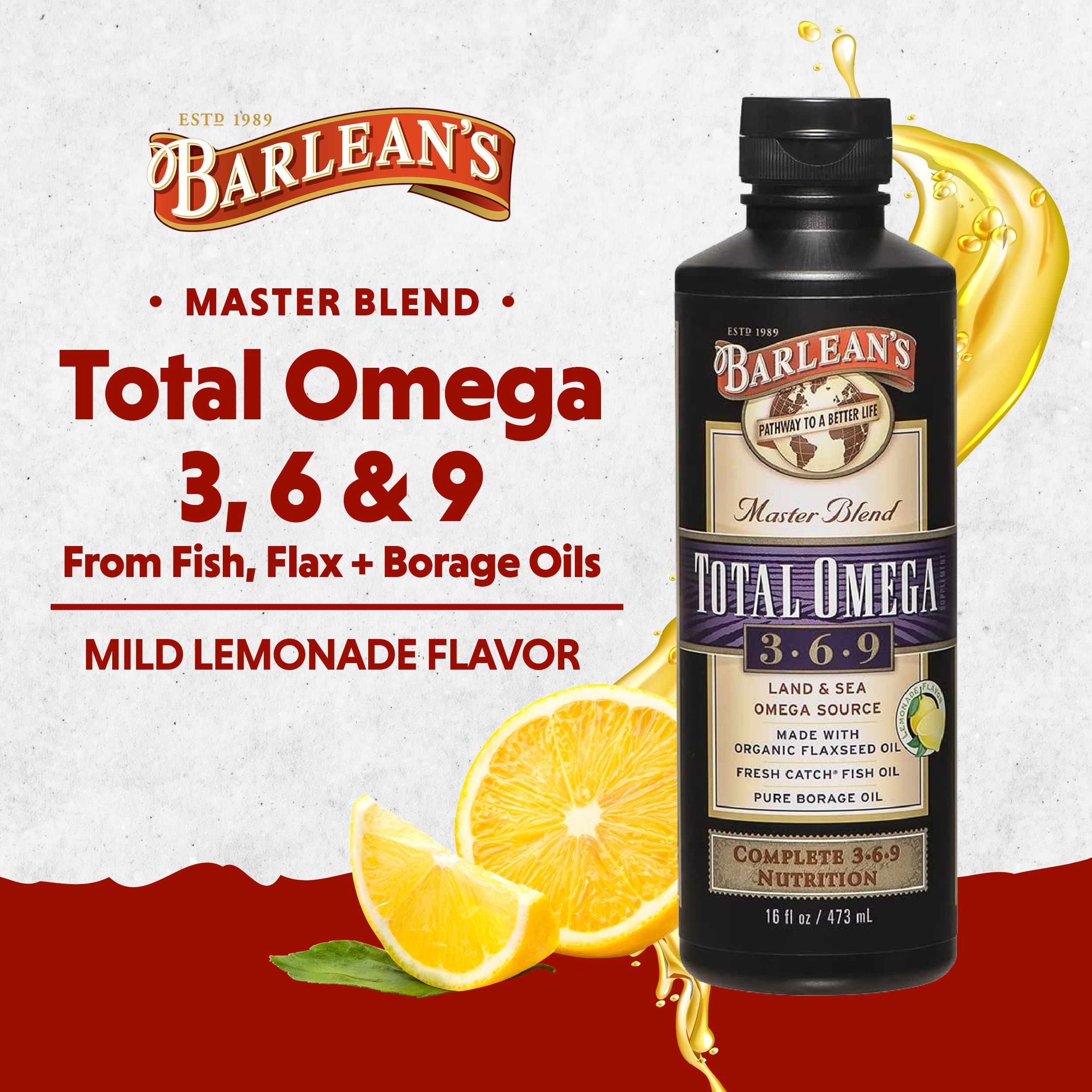 Pouring Barlean's Total Omega 3 6 9 into a glass for smoothies.