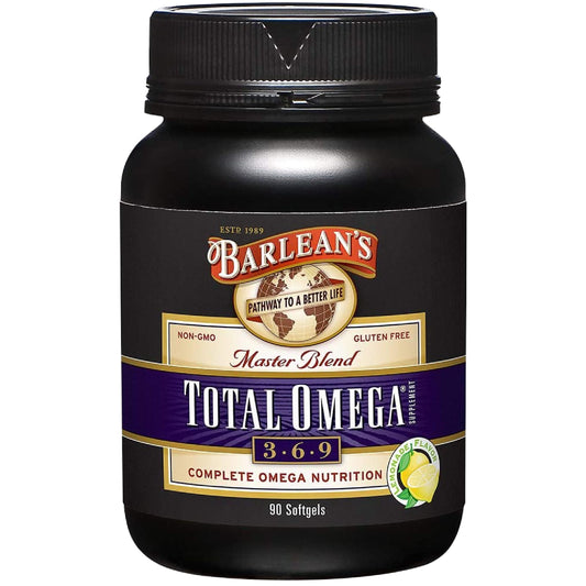 Barlean's Total Omega 3 6 9 Softgels bottle on white display
