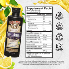 Third-party tested seal on Barlean's Total Omega 3 6 9 bottle.