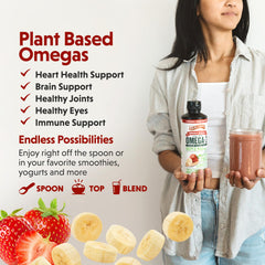 Label close-up showing Barlean's vegan flaxseed oil product information