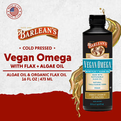 Ingredients panel for Barlean's vegan omega flax and algae oil