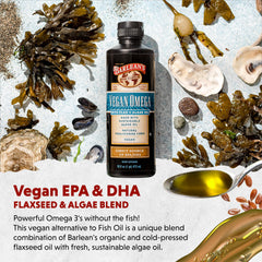 Pouring Barlean's flax and algae oil into a spoon