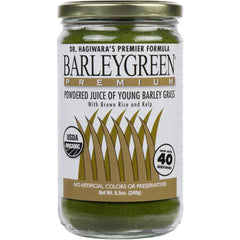 BARLEYGREEN Dr. Hagiwara's bottle on shelf highlights premium barley grass supplement for daily wellness.