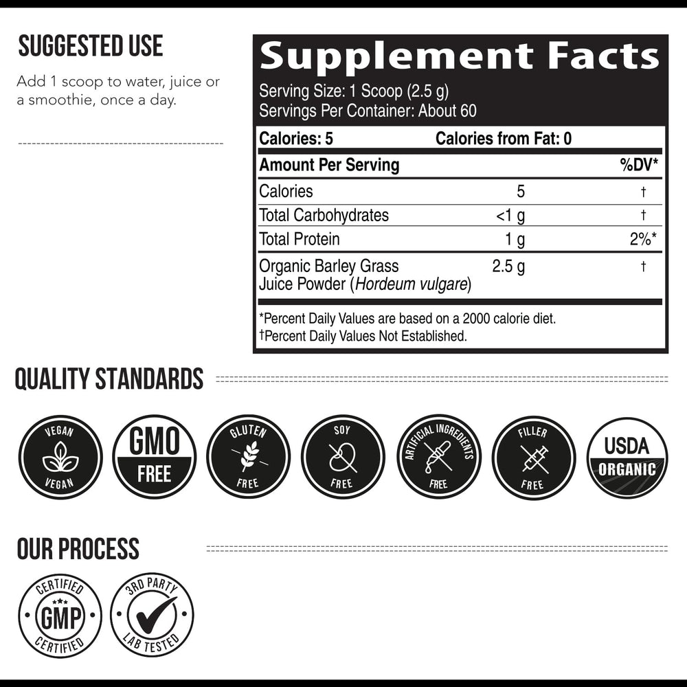 Packaging of barley grass juice powder 5.3 oz