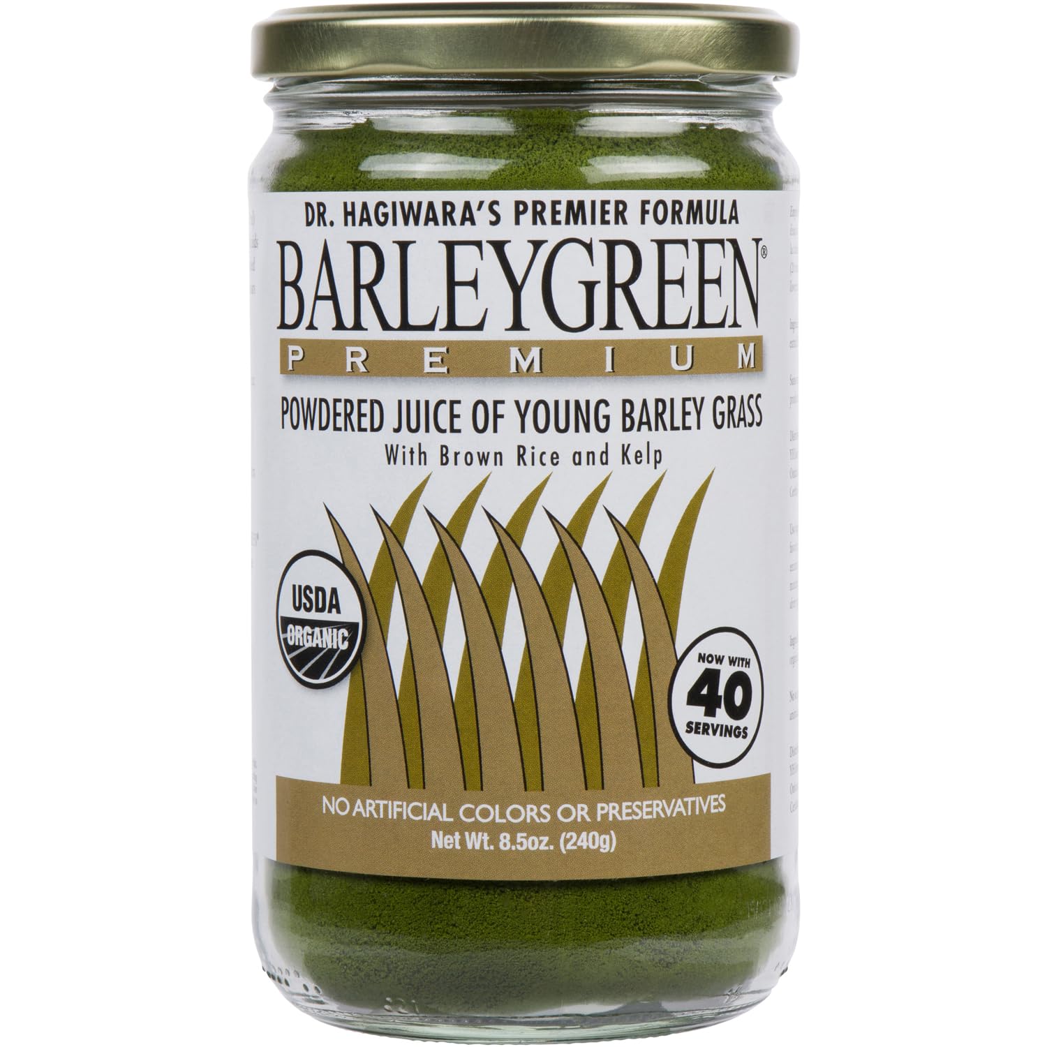 BARLEYGREEN Dr. Hagiwara Premium barley grass powder with kelp in a jar