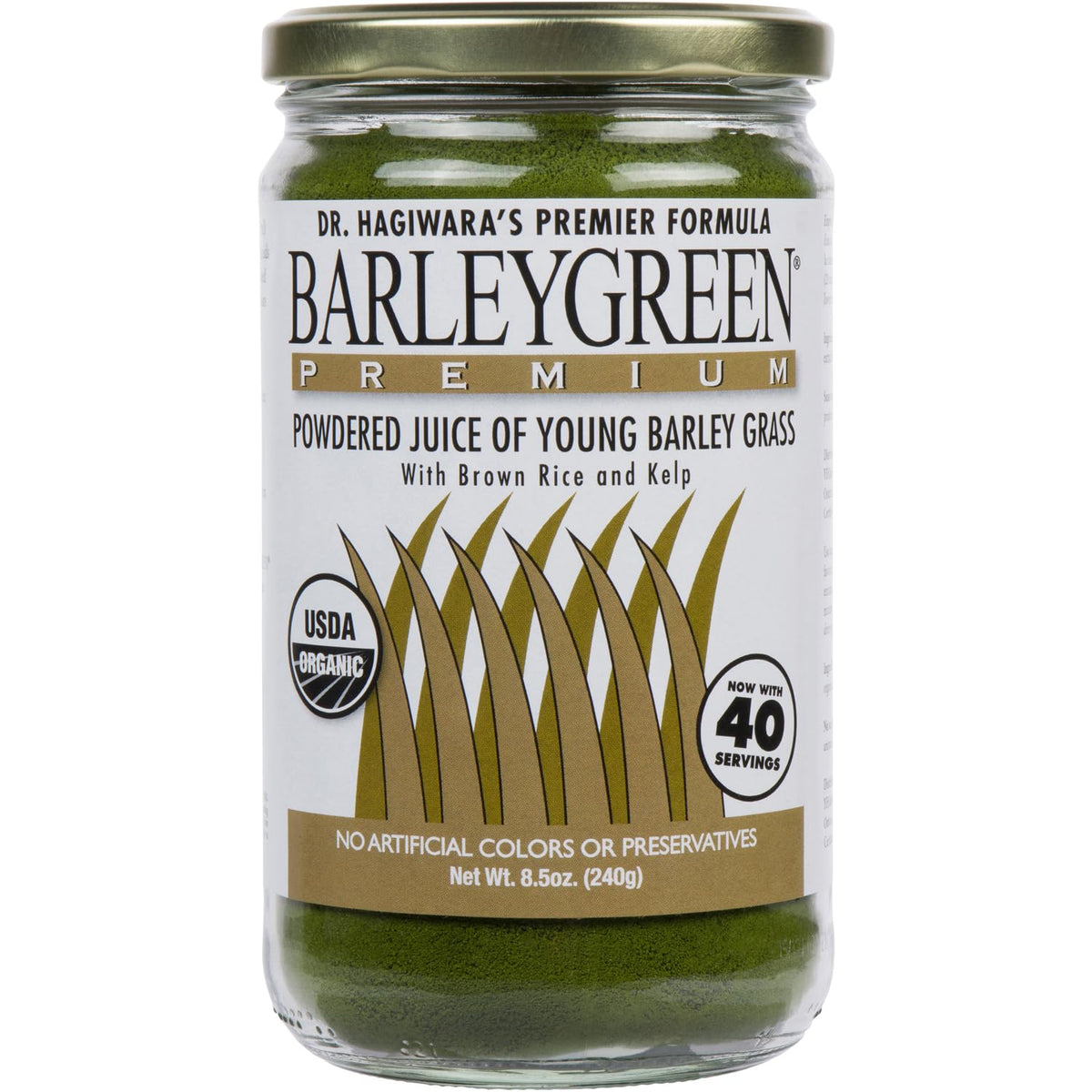 BARLEYGREEN Dr. Hagiwara Premium barley grass powder with kelp in a jar