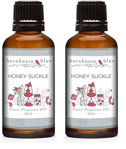 Barnhouse Blue Honeysuckle fragrance oil bottle—amber glass with dropper, ideal for candles, soaps, and diffusers.