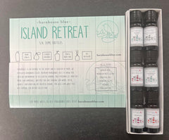 Assorted 10ml amber fragrance oil bottles from Barnhouse Blue Island Retreat