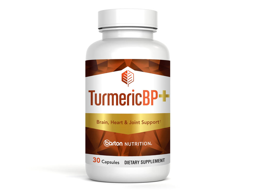 Front view of Barton Nutrition Turmeric BP+ bottle