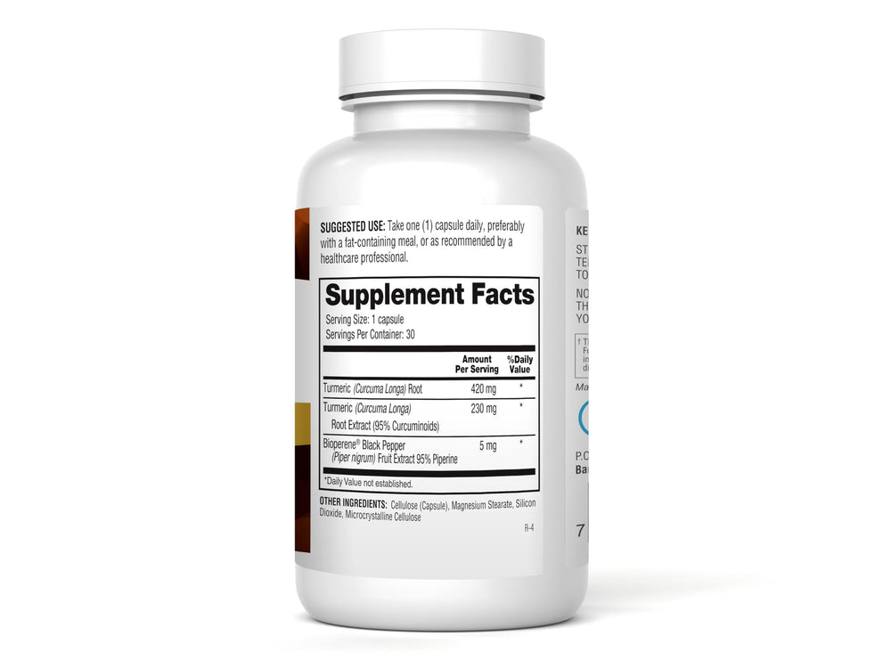 Back label of Barton Nutrition Turmeric BP+ bottle