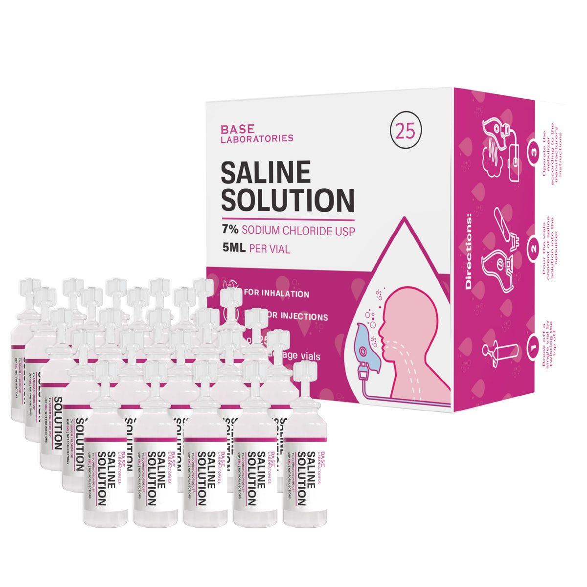 BASE LABORATORIES 7percent saline nebulizer vial 5ml for precise unit-dose inhalation